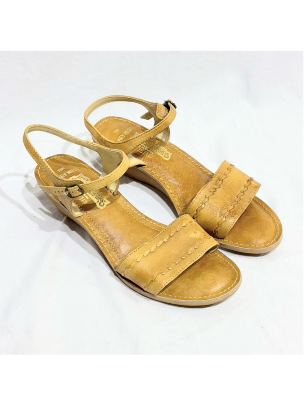 Footworks Key West Wedge Sandals Women’s 9M Tan Leather Ankle Strap Boho Brazil